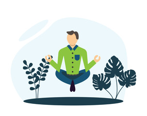 Levitating Man in Lotus Pose Meditating. Meditation and state of mind concept vector