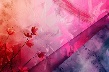 abstract floral background with grunge brush strokes and pink and purple flowers. abstract background for All is Ours Day