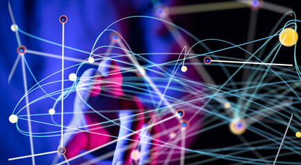 Global network. Blockchain. 3D illustration. Neural networks and artificial intelligence. Abstract