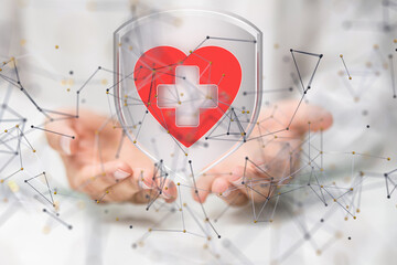 medical on hospital background, medical technology network concept