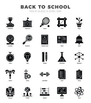 Back To School Icons bundle. Glyph style Icons. Vector illustration.