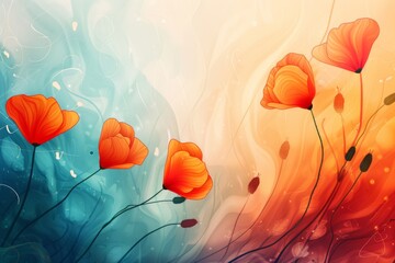 Abstract floral background with poppies. . abstract background for California Poppy Day