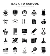 Back To School Glyph icons collection. Glyph icons pack. Vector illustration
