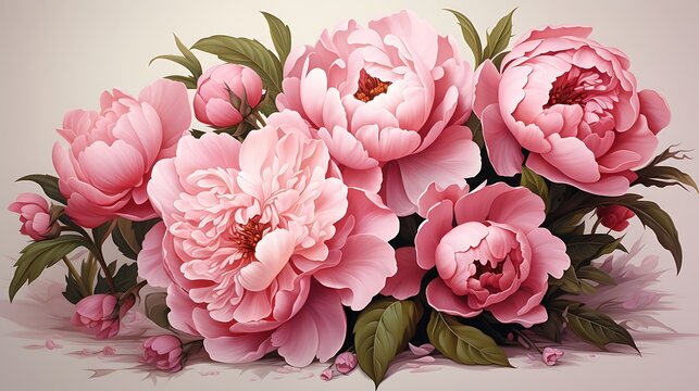 A bouquet of pink peonies, white background