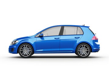 A blue car with a white background. The car is blue and has a shiny finish