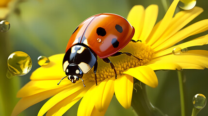 Naklejka premium Close-up of a ladybug showing its bright colors and intricate patterns