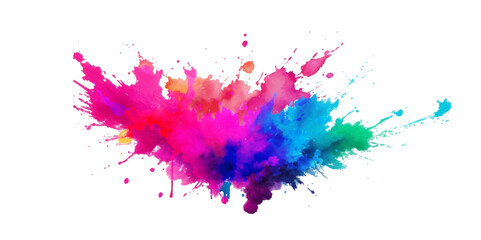 Bright colorful watercolor splash splatter stain brush strokes on white background. Modern vibrant aquarelle spot. Rainbow trendy isolated design on white. Element. Vector watercolor illustration.	