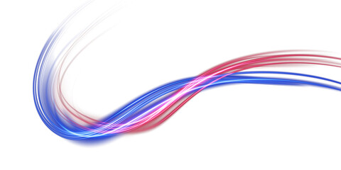 Blue and red mystical speed stripes, glitter effect. Magic sparks. Shine of cosmic rays. Neon lines of speed and fast wind. Glow effect, powerful energy. Abstract beautiful light. PNG.
