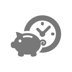 Piggy bank and clock vector icon. Saving money, Time is money symbol.
