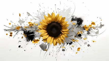 Poster de jardin  Sonnenblume vor gezeichnetem Hintergrund.  © Andre