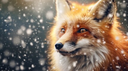 Obraz premium close up fox with snowfall background