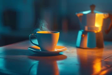 Foto op Plexiglas a cup of coffee with steam © Alex