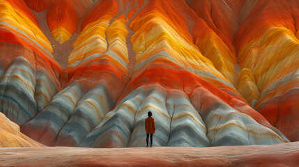 Picturesque view of rainbow mountains, colorful mountain range - obrazy, fototapety, plakaty