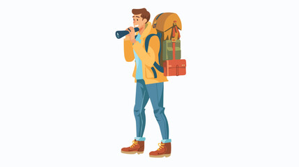 Hiking Caucasian traveler standing with backpack 