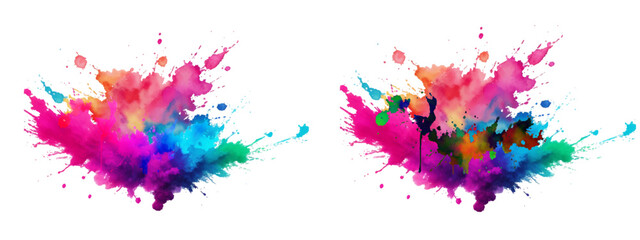 Bright colorful watercolor splash splatter stain brush strokes on white background. Modern vibrant aquarelle spot. Rainbow trendy isolated design on white. Element. Vector watercolor illustration.	