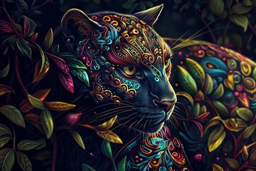 Panther Colorful Animal Tropical Wildlife Background Generative AI