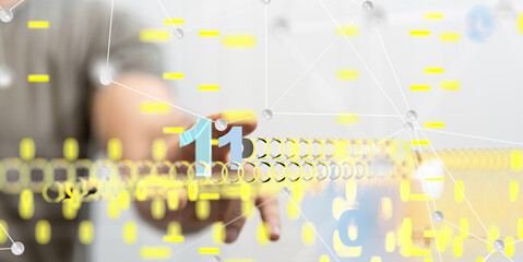 abstract lines with dots over dark background.