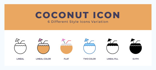 Coconut icon symbol. logo illustration with different styles