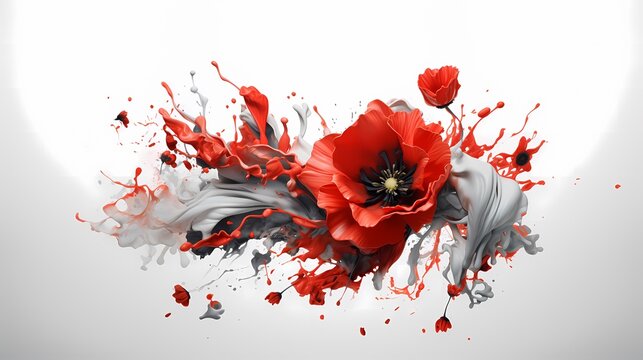 Eine rote Mohnblume umgeben von fl&uuml;ssiger Farbe.