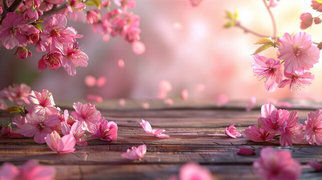 A beautiful image of pink flowers with a wooden background. Creating a sense of movement and life