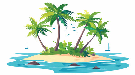 Island palm tree ocean. Vector illustration