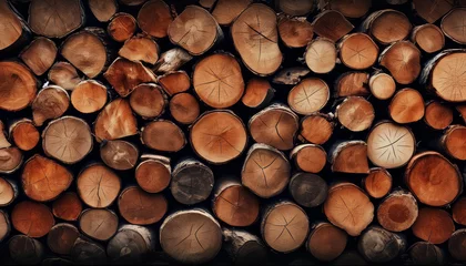 Papier Peint photo Texture du bois de chauffage A pile of logs with a brownish color