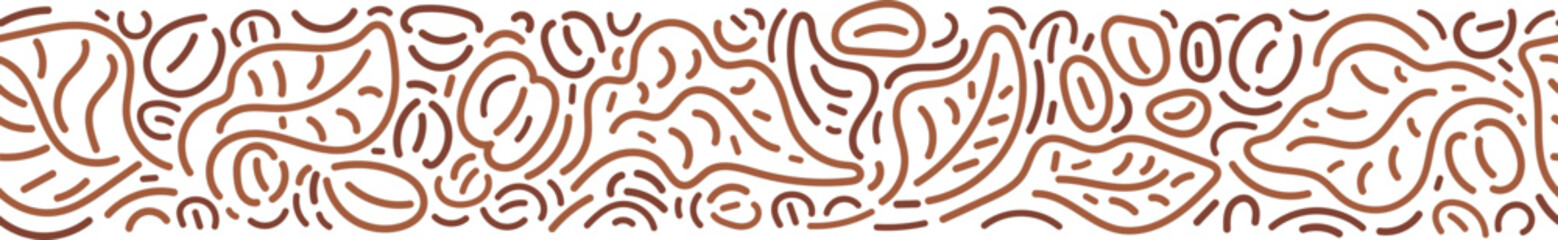 Coffee line pattern. Abstract border. Branch, graphic beans. Seamless background for cafe packaging, textile print