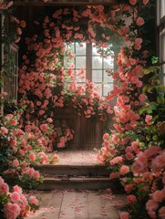 Fototapeta na wymiar Garden pink flowers, Maternity Backdrop Overlays, Studio Backdrop Overlays