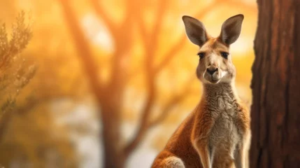 Muurstickers close up kangaroo with tree background © kucret
