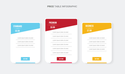 3 Subscription Plan Price Comparison Table Infographic Design Template