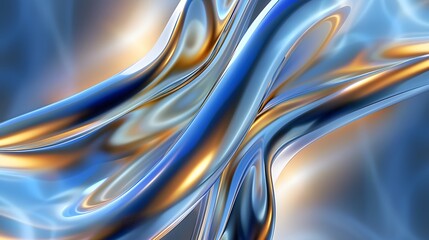 glossy chrome liquid patterns, dynamic yellow and blue chrome metal backdrop
