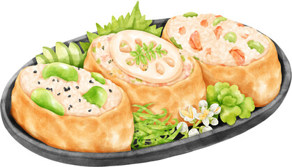 Watercolor inari sushi