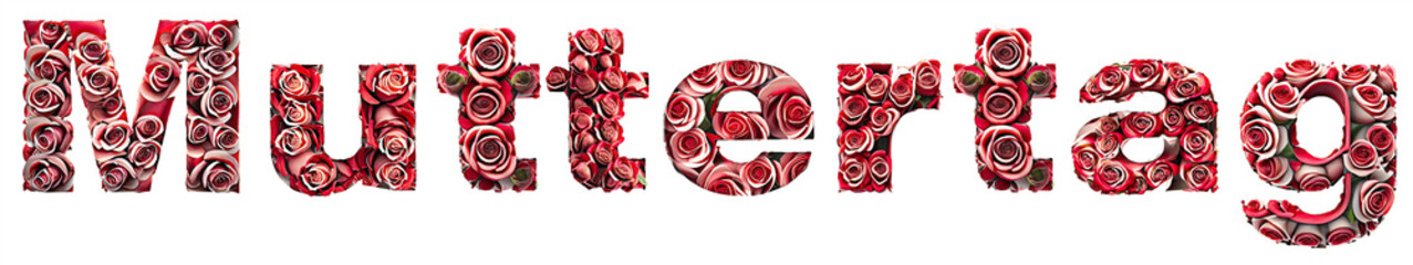 Muttertag Schriftzug mit vielen roten Rosen