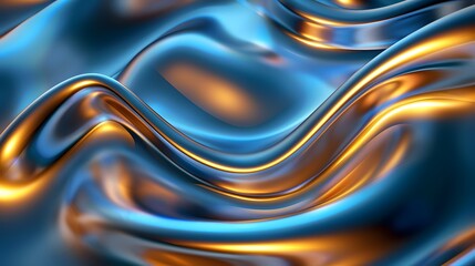 glistening chrome liquid design, textured yellow and blue chrome metal backdrop