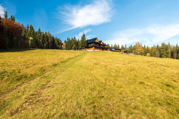 New hut on Slavic in Moravskoslezske Beskydy mountains in Czech republic