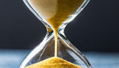 Hourglass with sand flowing. Vintage watches. Time concept.