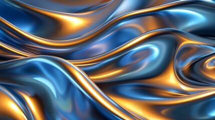 sleek chrome liquid patterns, vibrant yellow and blue chrome metal backdrop