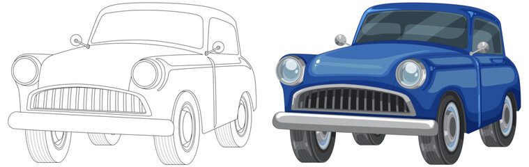 From sketch to colored vector car illustration