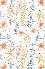 White Background With Orange and Blue Leaves