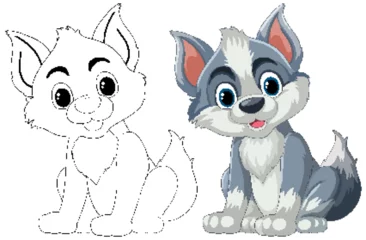 Wandcirkels plexiglas Black and white to colored puppy transformation © GraphicsRF