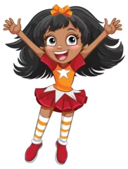 Rolgordijnen Animated girl in cheerleader outfit, expressing happiness. © GraphicsRF