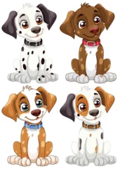 Keuken foto achterwand Four cute vector puppies with playful expressions. © GraphicsRF