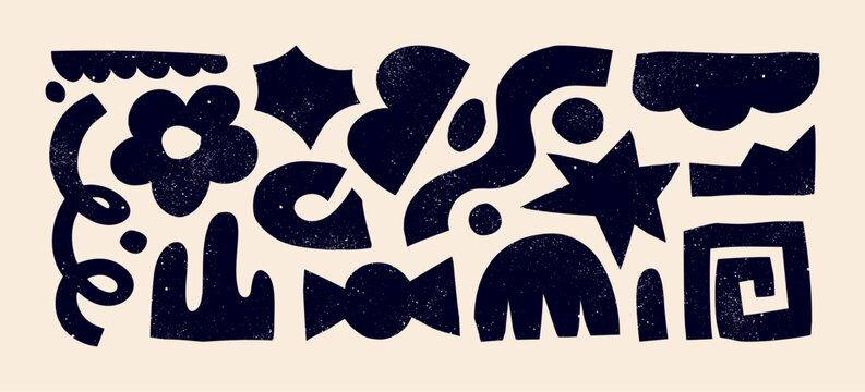 Organic Shapes Set in Kids Naive Art Style. Vector Geometric Forms. Cut Paper Collage Figures