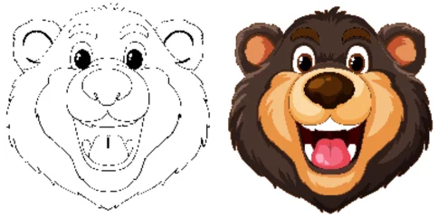 Fototapete Rund Two cartoon bear faces showing different expressions. © GraphicsRF