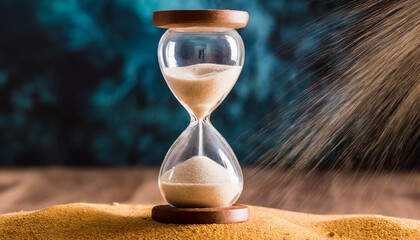 Hourglass with sand flowing. Vintage watches. Time concept.