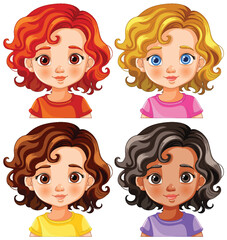 Colorful vector portraits of four young girls
