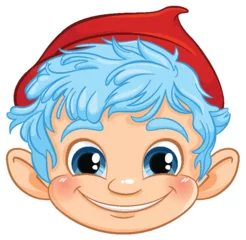 Deurstickers Cartoon illustration of a smiling elf with blue hair. © GraphicsRF