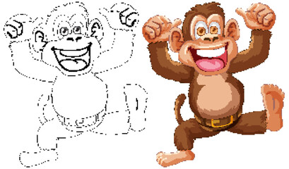 Vector illustration of a monkey, colored and outlined.