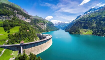 Obraz na płótnie Canvas hydroelectric power plant, water dam in Switzerland aerial view, renewable energy 