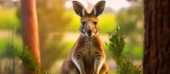 Gordijnen close up kangaroo with tree background © kucret